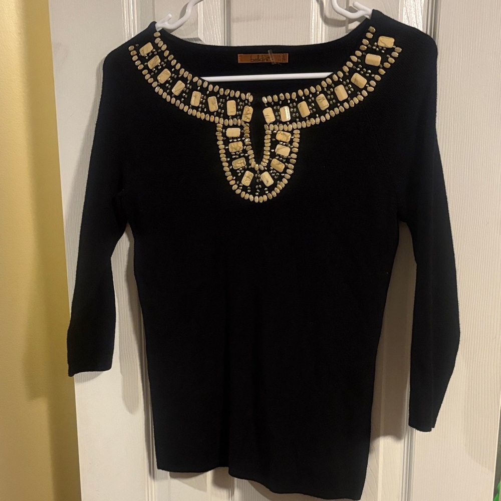 Belldini Black Top with Embellished Neckline size large